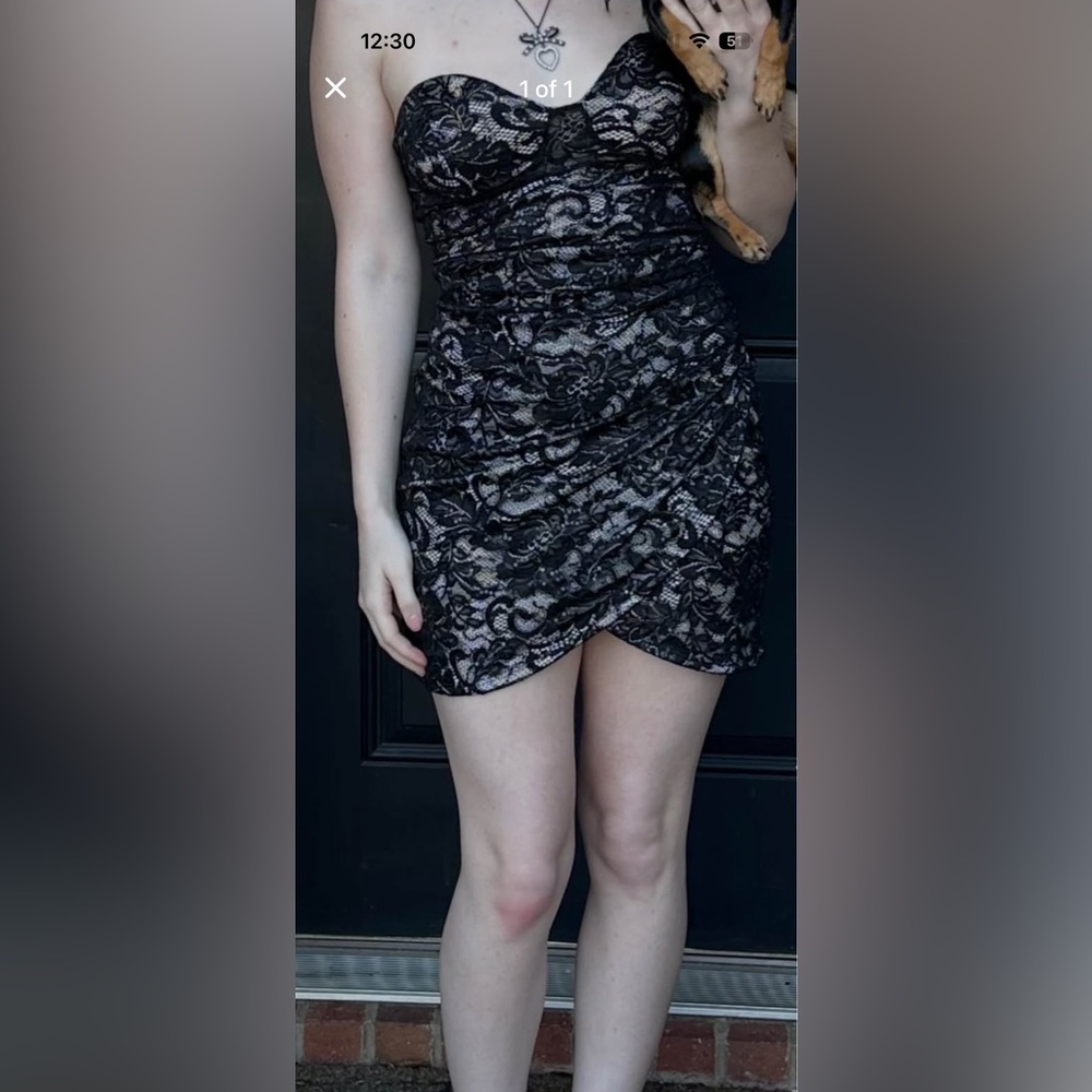 Elegant Black Lace strapless dress Sz med